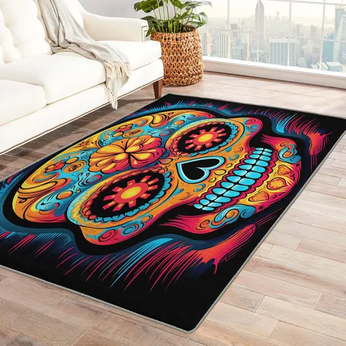 Vista 11 de Alfombra de Día de los Muertos de 2 x 3 pies, alfombra mexicana para entrada, alfombra de día de los muertos, decoración de habitación de niños