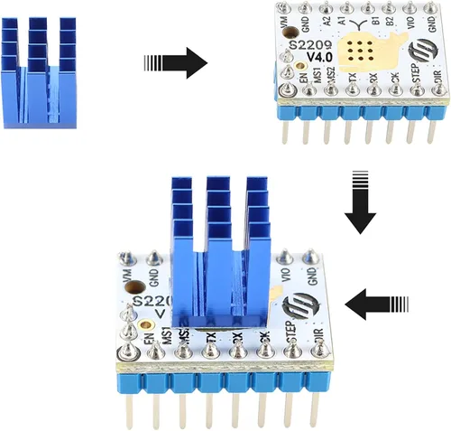 Vista 7 de FYSETC Piezas de impresora 3D, 5 unidades de actualización Stepstick silencio S2209 V4.0 controlador de motor paso a paso modo UART con disipador