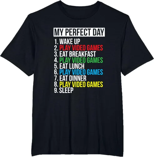 Vista 35 de My Perfect Day" - Camiseta negra de ajuste clásico, cuello redondo, manga corta, poliéster y algodón, Negro
