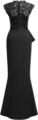 Vista 7 de MISSMAY Vestido largo de boda formal sin mangas con encaje floral retro para mujer