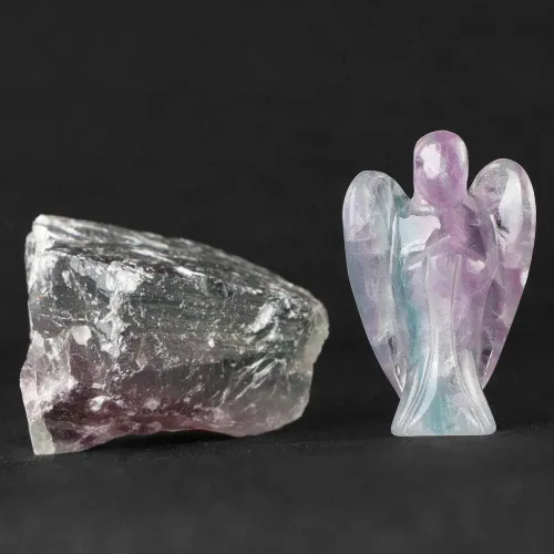Vista 4 de Artistone Figuras de ángel de fluorita arcoíris con cristales curativos, estatua de ángel guardián de bolsillo natural, decoración de piedra