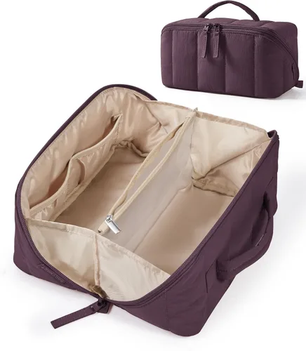 Vista 12 de BAGSMART Bolsa de Maquillaje de Viaje para Mujeres, Estuche Cosmético Portátil Resistente al Agua, Organizador de Maquillaje Acolchado Abultado