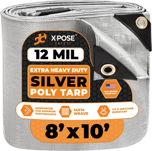 Vista 166 de Xpose Safety Lona protectora de polietileno plateado resistente de 5 x 7 pies - Funda protectora multiusos - Duradera, resistente al agua