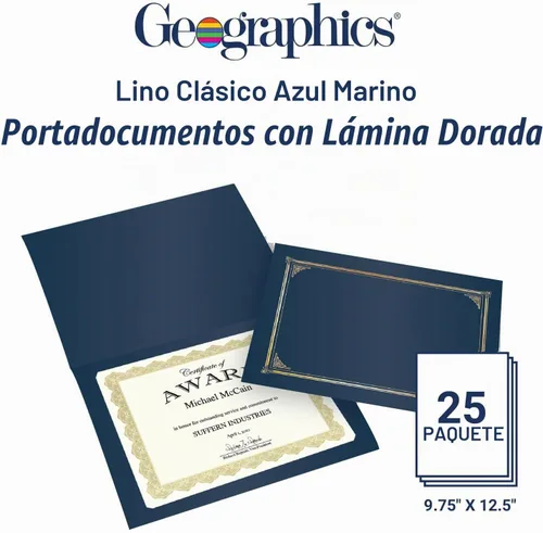 Vista 2 de Geographics Fundas clásicas de lino para certificados/documentos, color azul marino, paquete de 25, 12.5 x 9.75 pulgadas