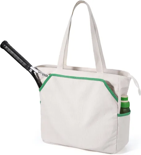 Vista 9 de SMRITI Tennis Tote Bag Canvas, Large Sports Handbag Tennis Racket Bag for Women, Portable Tennis Racquet Shoulder Bag for Badminton, Pickleball