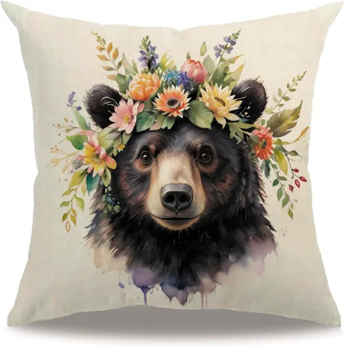 Vista 11 de Fundas de almohada con diseño de animales, 18 x 18 pulgadas, diseño de ardillas florales, acuarela, vida silvestre, diseño de flores, temporada
