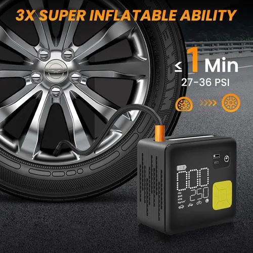 Vista 2 de Compresor de aire inalámbrico portátil, inflador de neumáticos eléctrico de 150 PSI para automóvil, inflado 3 veces más rápido, bomba de aire