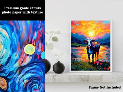 Vista 3 de Bestbuddy Pet 8 x 10 sin marco noche estrellada Van Gogh inspirado vaca lechera junto al lago Flores Granja Animal Leche Vaca Ganado Familia Pintura
