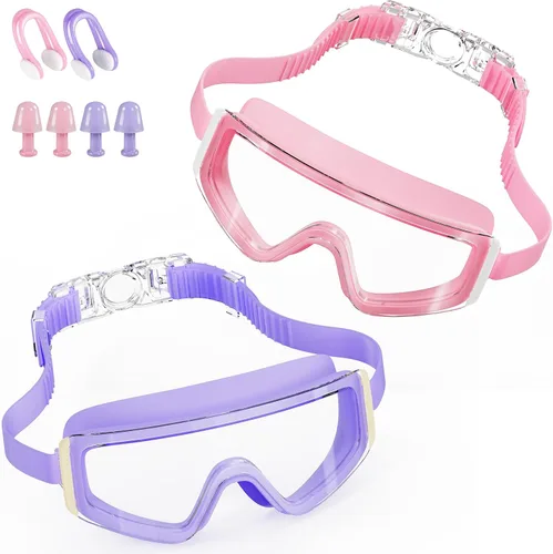 Vista 12 de Aegend Paquete de 2 gafas de natación para niños, marco grande, antivaho, silicona suave, a prueba de fugas, protección UV para niños y niñas de 3 a