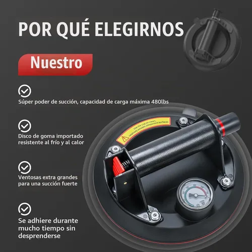 Vista 3 de 2 paquetes de ventosas de vidrio de 8" para levantar vidrio grande, máxima carga 960lbs, ventosas de succión para ventanas resistentes, ventosas