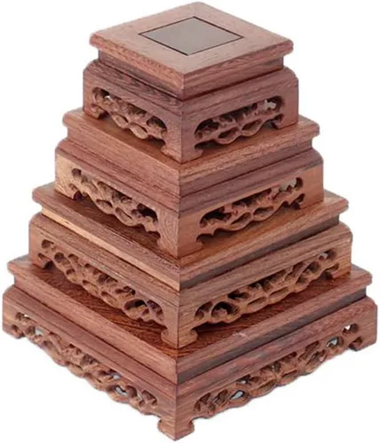 Vista 3 de GOLDY&WENDY Base de madera rectangular florero planta pecera escultura soporte de exhibición artesanía casera pedestal retro oriental carved