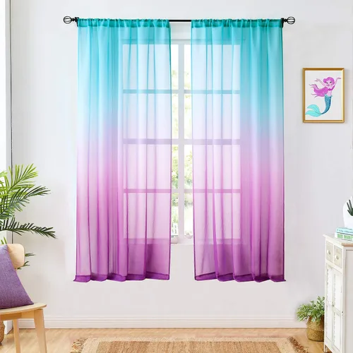 Vista 25 de July Joy Ombre - Cortinas de lino sintético semitransparente para habitación y sala de estar, 2 tonos reversibles, privacidad y filtro de luz