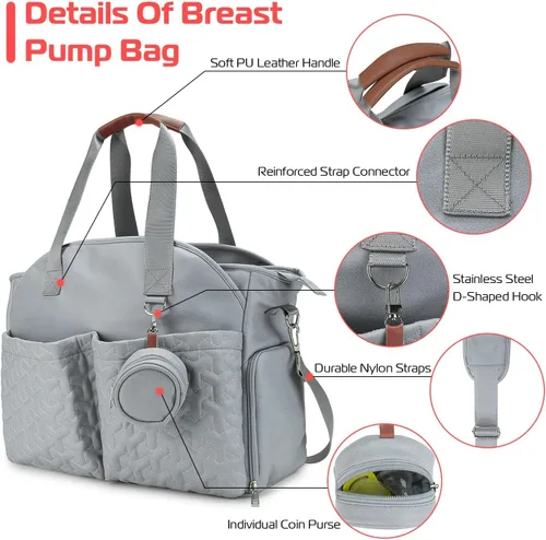 Vista 4 de TeqHome Bolsa de extractor de leche con correa de hombro desmontable que se adapta a la mayoría de extractores de leche como Medela, Spectra S1, S2