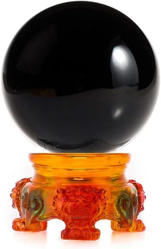Vista 18 de Amlong Crystal - Bola de cristal ámbar de 3 pulgadas (80 mm) con base de resina de león arcoíris y caja de regalo para bola decorativa, fotografía