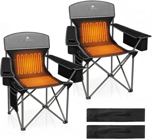 Vista 7 de Paquete de 2 sillas plegables para campamento: silla acolchada de gran tamaño para adultos, plegable para exteriores, campamento, pesca y jardín