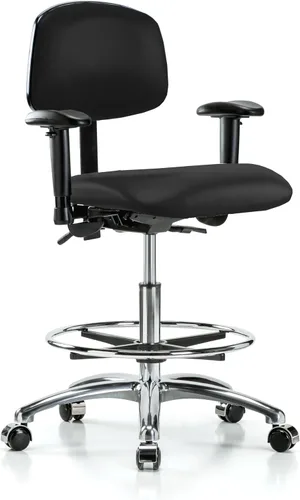 Vista 23 de PERCH - Silla giratoria con ruedas para alfombra o linóleo, cromado, Textil, Tela negra