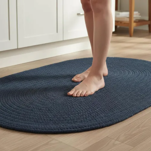 Vista 13 de Super Area Rugs Alfombra trenzada gris pequeña para puerta – Tejido lavable para fregadero de cocina, tapete gris sólido, ovalado, 20 x 30 pulgadas