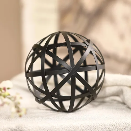 Vista 5 de Esfera decorativa de metal negro de 6.2 pulgadas, centro de mesa de centro de decoración del hogar y acento de mesa auxiliar
