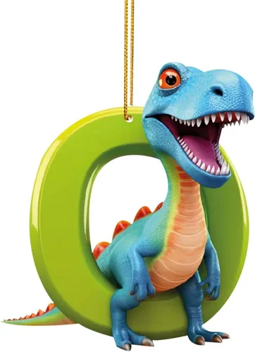 Vista 18 de Adorno de Navidad personalizado de dinosaurio de 26 letras, adornos colgantes 2023, monograma inicial de plástico, decoraciones de árbol de Navidad