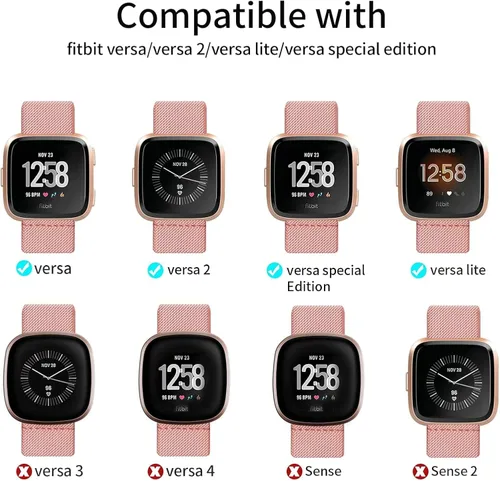 Vista 2 de Paquete de 8 bandas elásticas compatibles con Fitbit Versa 2/Lite/SE para mujeres y hombres, correa trenzada de nailon elástico ajustable Solo Loop