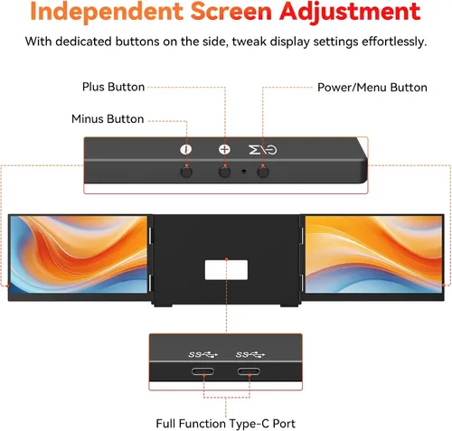 Vista 7 de HotYeah Extensor de pantalla para portátil (solo Windows), monitor doble extendido 1080P de 15.6 pulgadas, pantalla de viaje USB-C para portátil
