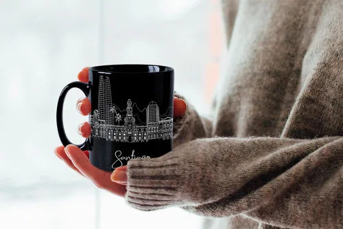 Vista 5 de TJ Originals - Taza de café Santiago Chile, regalo de taza de café de recuerdo de viaje turístico, taza de cerámica negra Skyline de 11 oz, taza