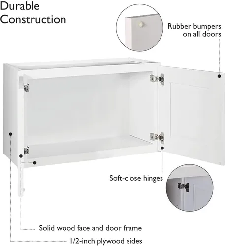 Vista 10 de Design House Brookings - Armario de cocina W2412, 24 pulgadas de ancho x 12 pulgadas de profundidad x 12 pulgadas de alto, pintado blanco, madera