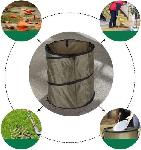 Vista 3 de Cubo de basura plegable, resistente al agua, tela Oxford, anillos de acero reforzados, para camping, papelera plegable, portátil, plegable