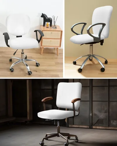 Vista 6 de Funda para silla de oficina, color blanco puro, funda elástica para asiento de silla de computadora, funda para respaldo, elástica, giratoria, cojín