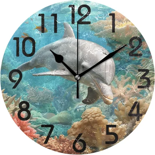 Vista 9 de Reloj de pared redondo retro de otoño con dos gnomos y calabaza de 10 pulgadas, funciona con pilas, reloj de escritorio analógico silencioso sin