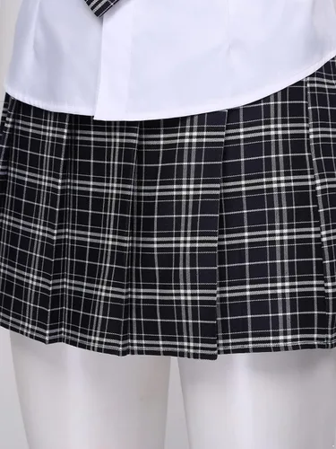 Vista 7 de easyforever Disfraz de colegiala para mujer, uniforme de cosplay, minifalda plisada con camisa de corbata Oxford
