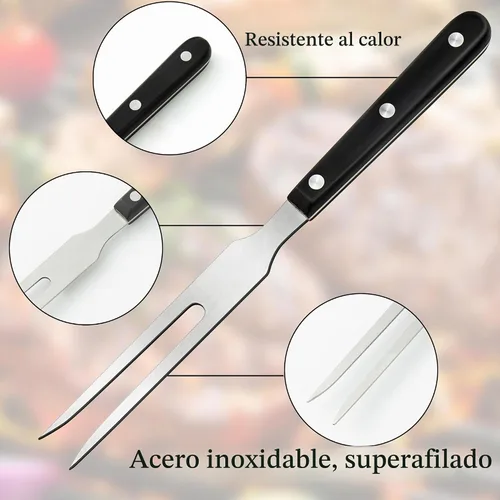 Vista 4 de Ponpon 2 tenedores de carne de acero inoxidable con mango de madera, tenedor de barbacoa para cocinar cocina (2)