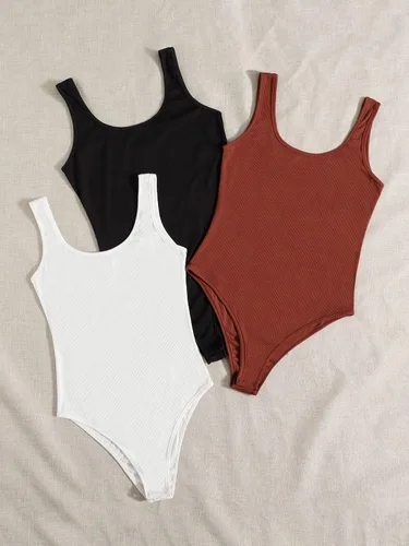 Vista 2 de SheIn Body casual de 3 piezas sin mangas para mujer cuello redondo ajustado 4 piezas