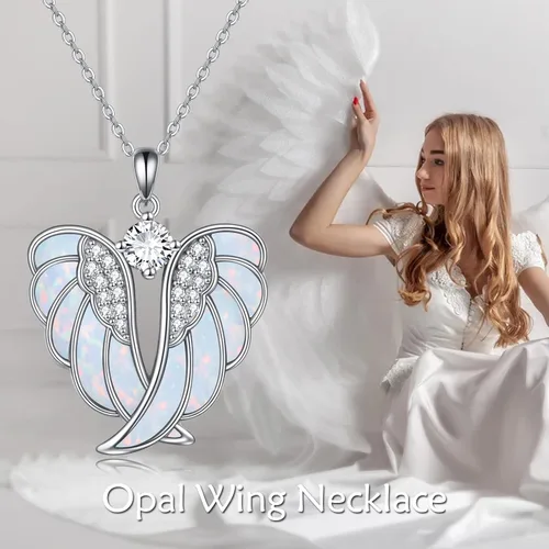 Vista 5 de YFN Collar de alas de ángel de plata de ley 925 con colgante de alas de ángel guardián collar de piedra natal para mujeres y niñas joyería de Navidad