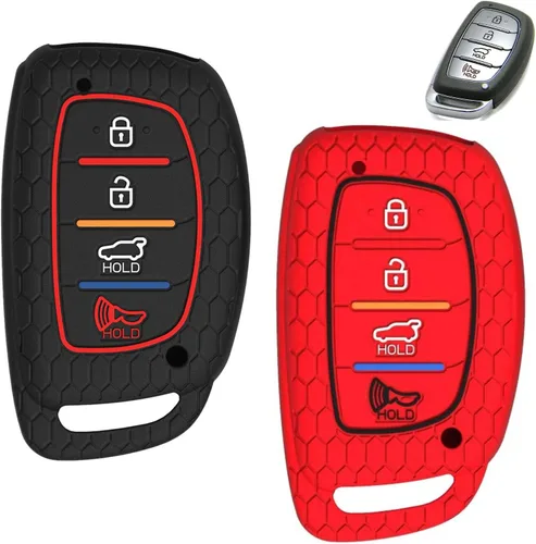 Vista 5 de A.M.E. - Funda para mando a distancia para Tucson Elantra Sonata Smart 4 botones (botón pulsador) (2 unidades, combo negro y azul)