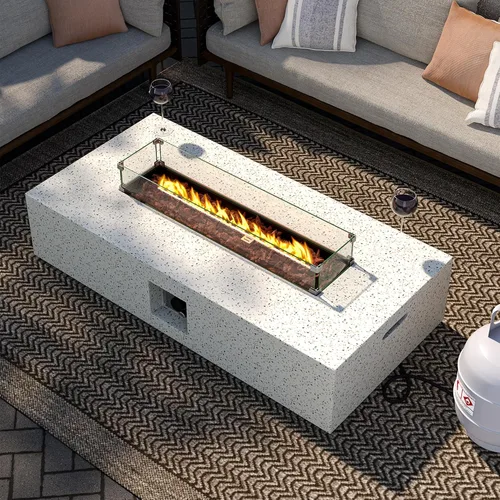 Vista 12 de SUNBURY Mesa de fuego de propano para exteriores de 35 pulgadas, mesa de fuego gris para patio de 50,000 BTU, mesa de fuego cuadrada de gas