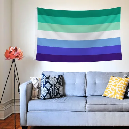 Vista 3 de SOULBUTY Mlm - Bandera del orgullo de 3 x 5 para exteriores, bandera de arco iris para pared, bandera del orgullo LGBT, doble costura, poliéster