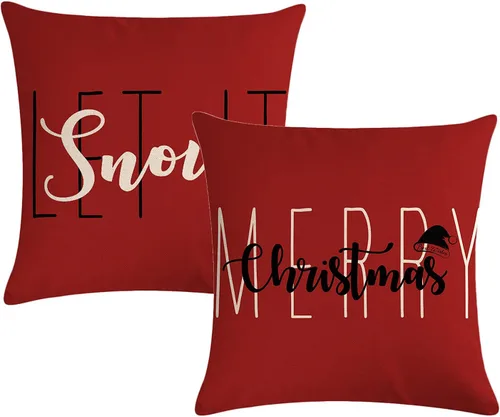 Vista 10 de 7COLORROOM Juego de 2 fundas de almohada negras de Navidad con texto en inglés "Merry Christmas", fundas de cojín de nieve con texto en inglés