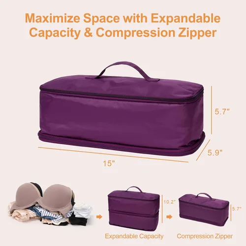 Vista 4 de Cambond Travel Underwear Organizer Bag - 4-in-1 Double Layer Lightweight Bra Organizer, Portable Expandable Compression Packing Cubes Travel Packing