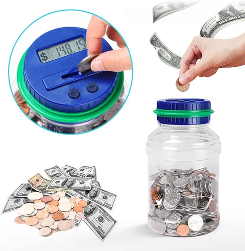 Vista 5 de Alcancía Grande para Adultos y Niños, Vcertcpl Banco Digital Contador de Monedas con Capacidad de 1.8L, Excelente Alcancía Frasco de Dinero
