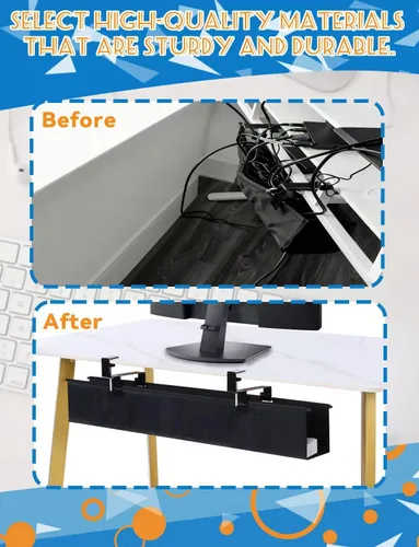 Vista 7 de Bandeja de organización de cables para debajo del escritorio, organizador de cables debajo del escritorio, organizador de cables de montaje