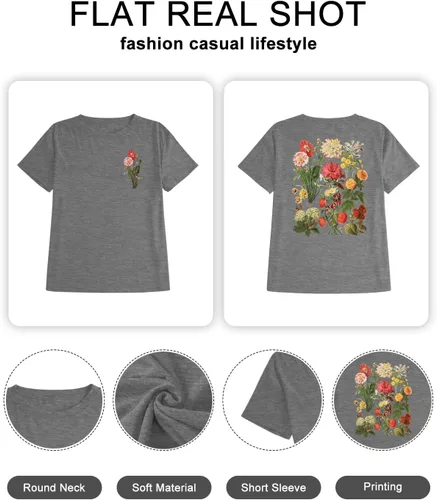 Vista 5 de Camiseta de verano para mujer, talla grande, con diente de león, manga corta, cuello redondo, holgada, casual