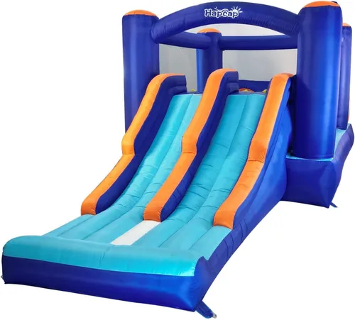 Vista 6 de Casa de Rebote Inflable con Pista de Obstáculos para Niños - 2 Toboganes de Carreras, Área de Salto, Túnel y Paredes de Escalada con Soplador