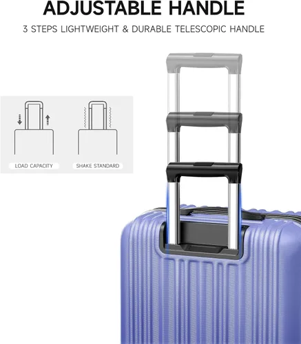 Vista 4 de SunnyTour Juego de equipaje expandible con ruedas giratorias dobles, juego de maleta dura de 3 piezas para viajes cortos y viajes largos, Púrpura