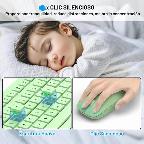 Vista 5 de Combo de teclado y mouse inalámbricos, teclado ergonómico silencioso de tamaño completo y mouse óptico, batería de larga duración, teclado de mouse