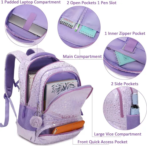 Vista 41 de Juego de mochila para niñas y adolescentes, mochila escolar para niños con bolsa para el almuerzo, estuche para lápices, mochilas escolares