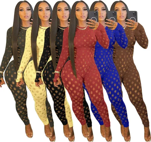 Vista 6 de MENCCINO Conjuntos Sexys de Club para Mujeres Monos de Una Pieza Bodysuits de Manga Larga Bodycon Leggings Conjuntos de Pantalones