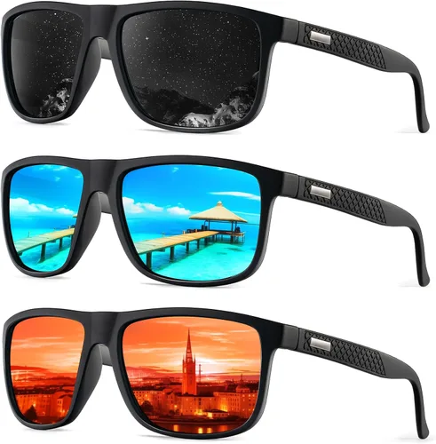 Vista 61 de KALIYADI Gafas de sol polarizadas para hombre, gafas de sol ligeras con protección UV para conducir, pescar y jugar golf (3 unidades) Negro