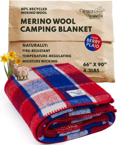 Vista 14 de Woolly Mammoth Woolen Company Manta de Lana - 66 x 90 pulgadas, Corteza, 80% Lana Merino - Mantas de Campamento para Clima Frío - Durabilidad