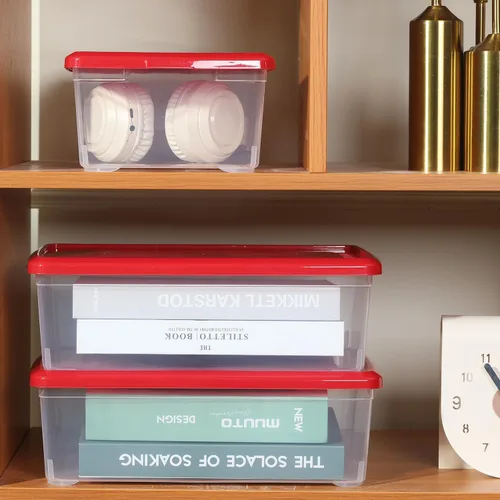 Vista 9 de Contenedores de almacenamiento apilables de plástico transparente con tapas, cajas de almacenamiento de plástico con tapas, 12 paquetes de 6 cuartos